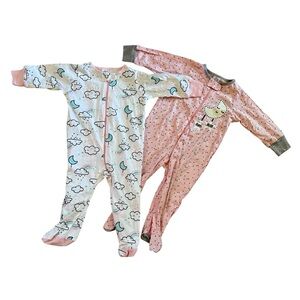 Gerber Set Bundle 2PC Footed Pajama Baby Girl 6-9M Pink Hears Clouds NWOT